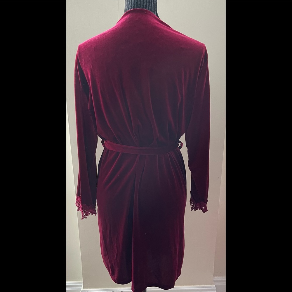 Ruby Red Velvet Velour Short Robe - Picture 5 of 10